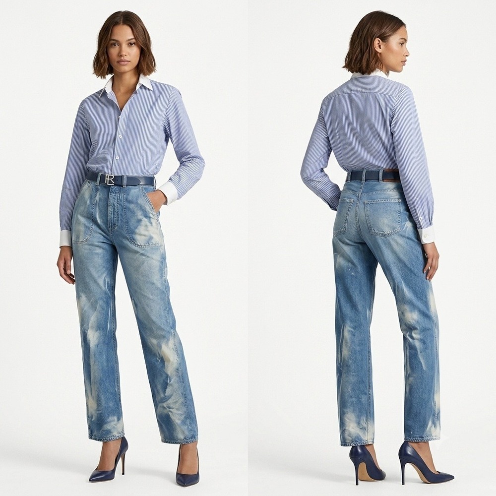 Ralph Lauren Collection Purple Label Driss Distressed Wide-Leg Denim Jeans 26x30